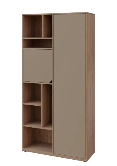 KSR6-83 P skříň šatní, 1x výsuvné ramínko, dvířka, niky, 2053x1022x400 mm, provedení pravé, dub bardolino/latte